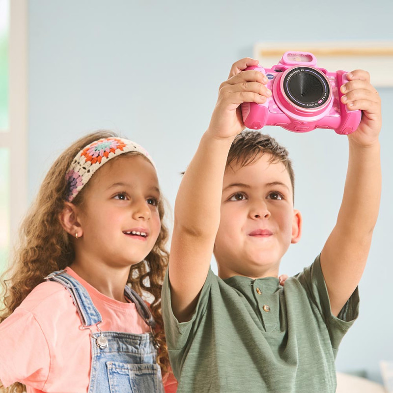 VTech Kidizoom Duo FX rozā digitālā kamera ar diviem objektīviem, 5MP, 2,4 collu krāsu LCD, spēlēm, microSD slotu, USB, 4x AA 80-519954