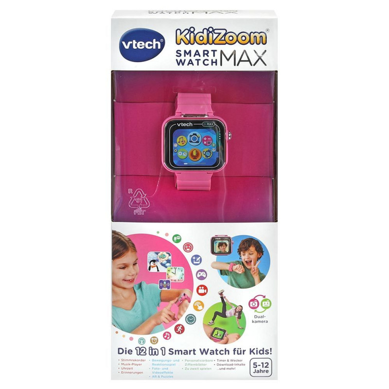VTech KidiZoom Smart Watch MAX rozā bērnu viedpulkstenis ar divām kamerām, 20+ spēlēm, aktivitāšu sekotāju, ūdens šļakstu izturīgs