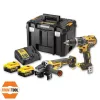 Elektroinstrumentu komplekts DeWALT DCK2080P2T-QW — 18V Li‑Ion 5Ah (2x), leņķa slīpmašīna DCG405, urbjmāšīna/skrūvgriezis, M14 slīpēšanas diska vītne, pārnēsāšanas kaste