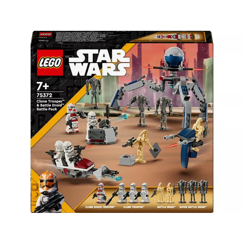 LEGO Star Wars Clone Trooper & Battle Droid Battle Pack konstruēšanas rotaļlietas bērniem ar spīdveja motocikla transportlīdzekli, 4 minifigūras un 5 figūras, dāvanas zēniem