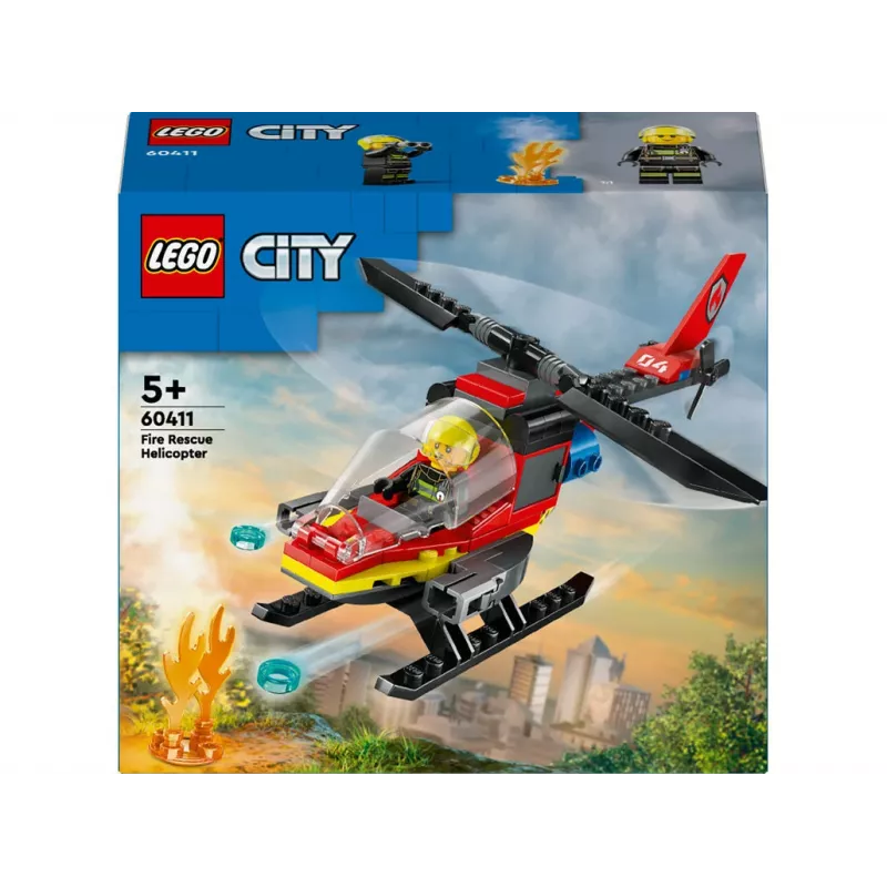 LEGO City Ugunsdzēsēju helikopters 60411 konstruktors, 85 detaļas, rotējoši lāpstiņas, 1 minifigūra, vecums 5+ (220×90×60 mm)