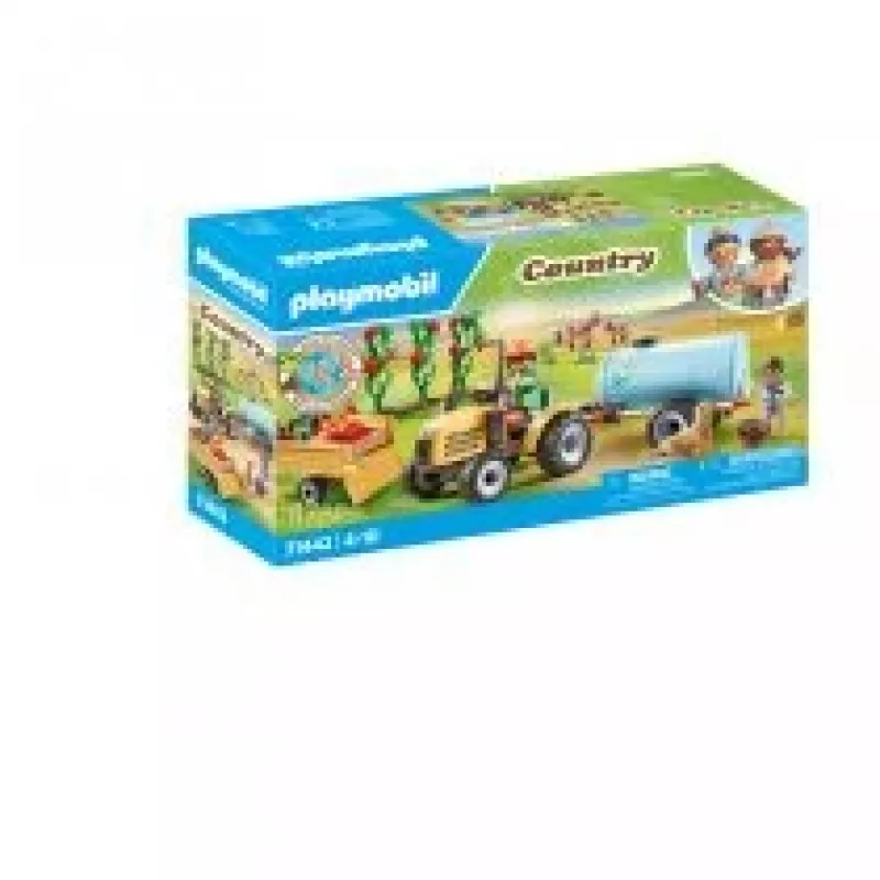 Playmobil 71442 Lauki: Traktors ar piekabi un ūdens tvertni Svaiga raža fermā Mācīšanās par vidi Jautra iztēles lomu spēle