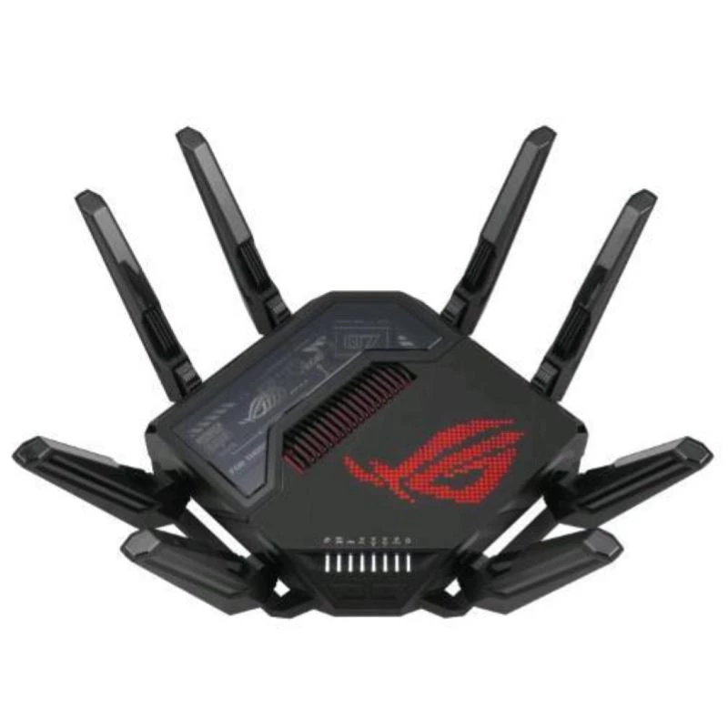ASUS ROG Rapture GT-BE98 bezvadu maršrutētājs 10 Gigabit Ethernet četru joslu (2.4 GHz / 5 GHz-1 / 5 GHz-2 / 6 GHz) Melns