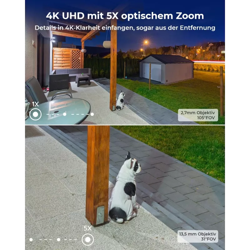 Reolink W430 - 4K āra kamera, nākamās paaudzes Wi-Fi 6, 5X optiskā tālummaiņa, personu/transportlīdzekļu/dzīvnieku noteikšana, krāsu nakts redzamība