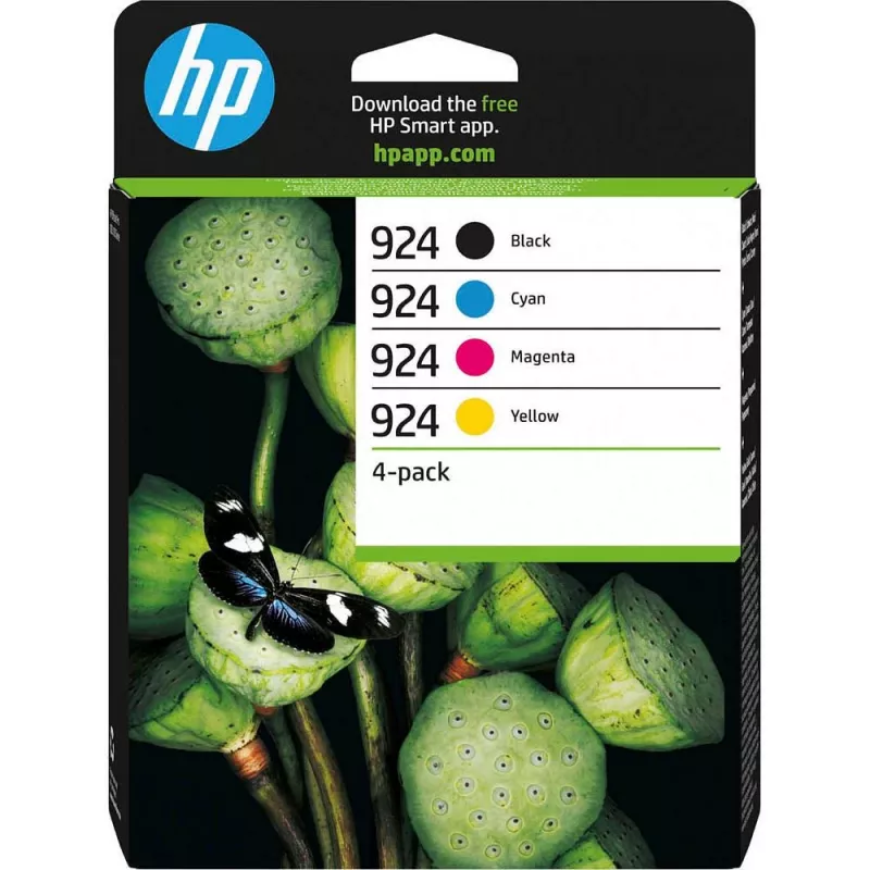 HP 924 CMYK oriģinālo tintes kasetņu 4 iepakojums, melna, ciāna, fuksīna, dzeltena, 4 gab., 500 lapas, 400 lapas