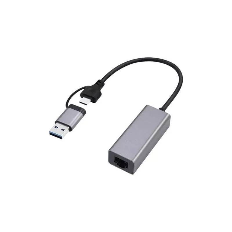 USB 3.1 Type-C Gigabit tīkla adapteris Gembird A-USB3AC-LAN-01 — 1× RJ-45, 1000 Mbps, USB 3.2 Gen 1, metāla korpuss, pelēks