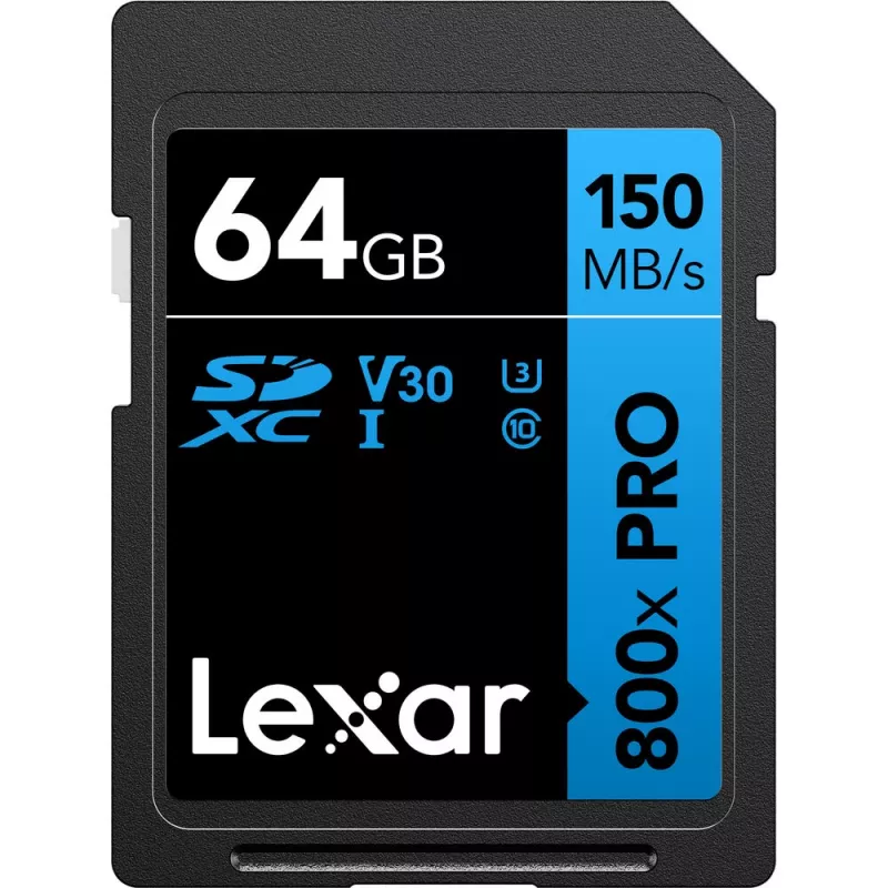 SDXC zibatmiņas karte Lexar 64 GB UHS-I 800xPRO — Class 10, U3, V30, 150 MB/s