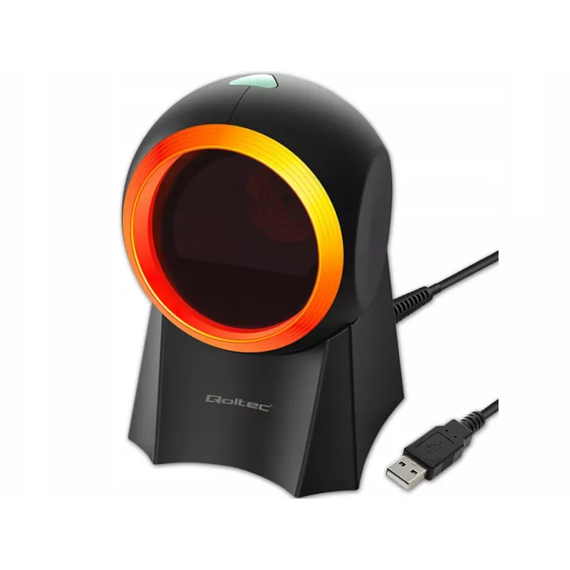 Vadu galda svītrkodu skeneris QOLTEC 50857 — 1D/2D, USB, ABS korpuss, melns, 1,75 m kabelis
