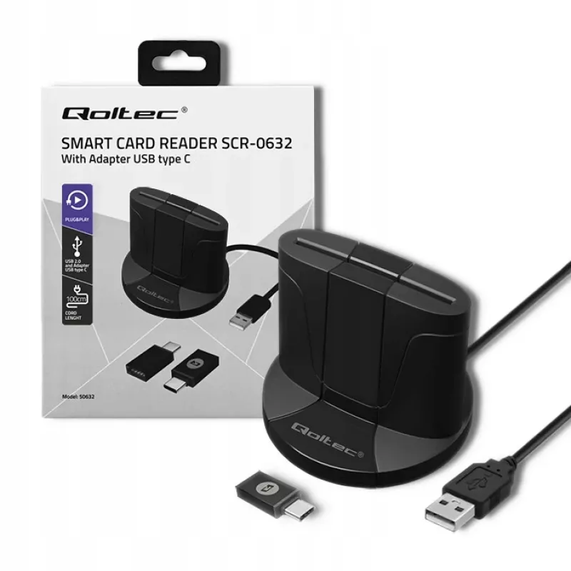 Viedkartes lasītājs Qoltec 50632 USB 2.0 Melns 1 m kabelis