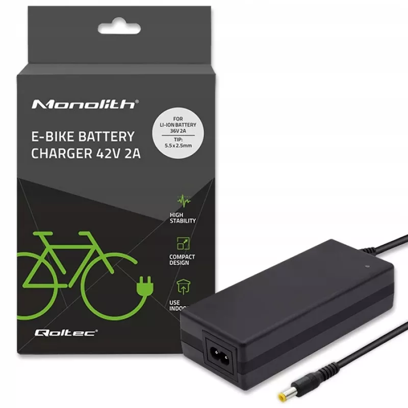 Qoltec 50761 Lādētājs e-velosipēdu akumulatoriem 36V | 42V | 2A | 5.5*2.5