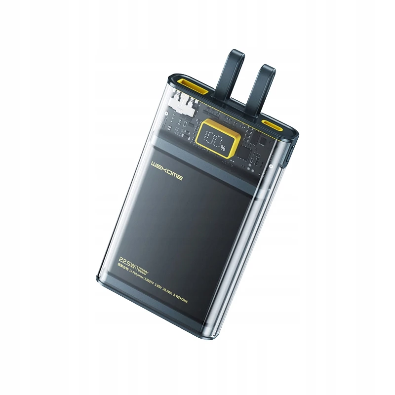 WEKOME WK-WP-323 Vanguard sērijas pārnēsājamais akumulators, 10000 mAh, iebūvēti USB-C un Lightning kabeļi, PD 20 W + QC 22,5 W