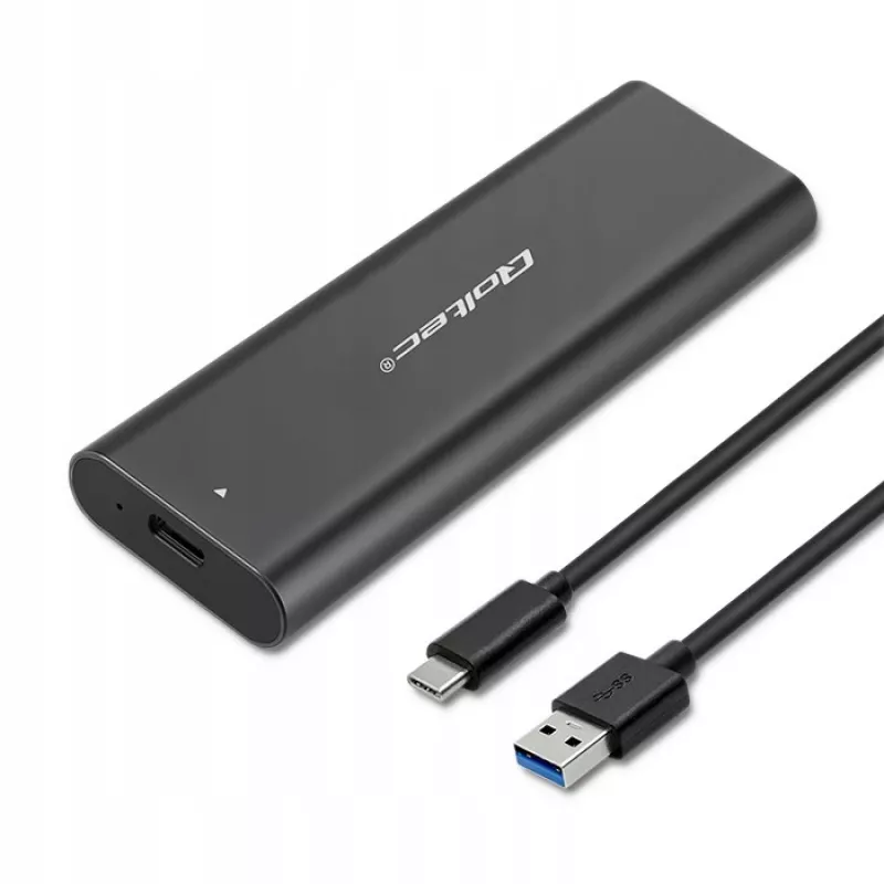 SSD korpuss QOLTEC 50312 melns vienam M.2 SATA diskam, USB Type-C (USB 2.0 / 3.2 Gen 1)