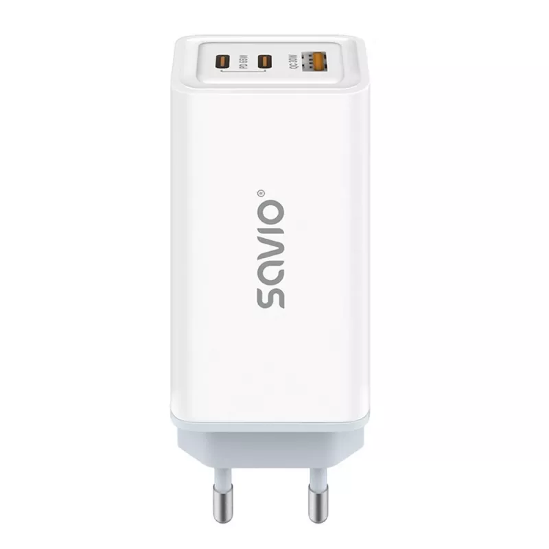 SAVIO LA-07 GaN 65W tīkla lādētājs, USB, QC4.0+, PD 3.0, Balts