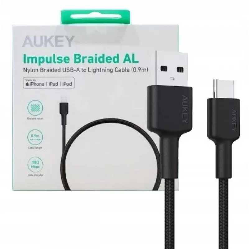 USB A uz USB-C kabelis AUKEY CB-CD30 0,9 m — melns, pīts, USB PD 3.0, 0,48 Gbit/s