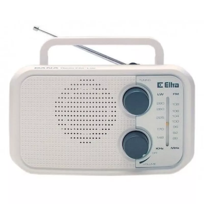 Radio Eltra DANA balts – portatīvs analogs radio, kompakts galda dizains