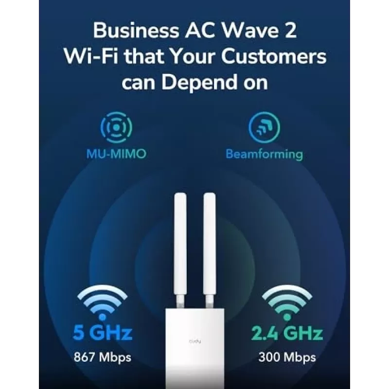 Piekļuves punkts Cudy AP1300 Outdoor — divjoslu 2.4/5 GHz, 300/867 Mbit/s, IP65, PoE, 2 ārējās RP‑SMA antenas