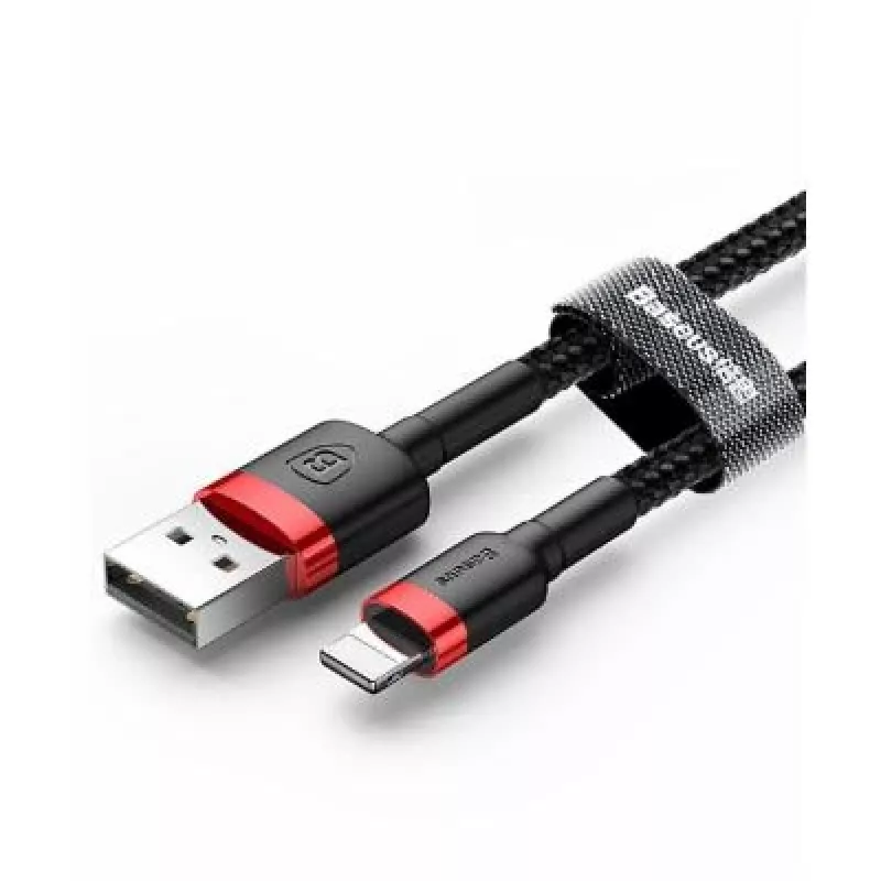 USB-A–Lightning kabelis Baseus Cafule 2.4A QC 3.0, 1 m — melns/sarkans