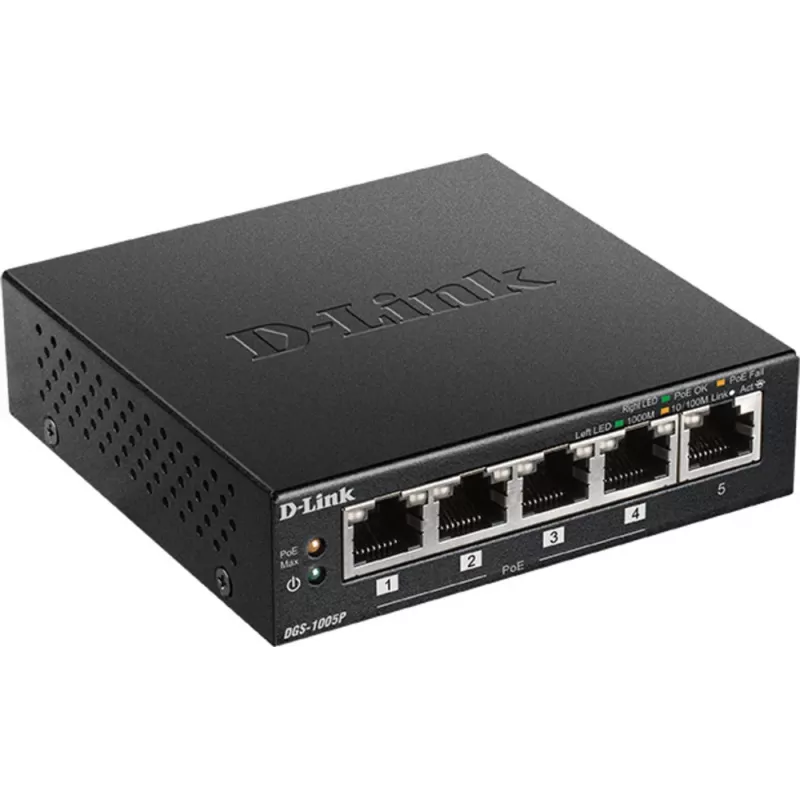 D-Link DGS-1005P/E tīkla slēdzis Nepārvaldāms Gigabit Ethernet (10/100/1000) Power over Ethernet (PoE) Melns