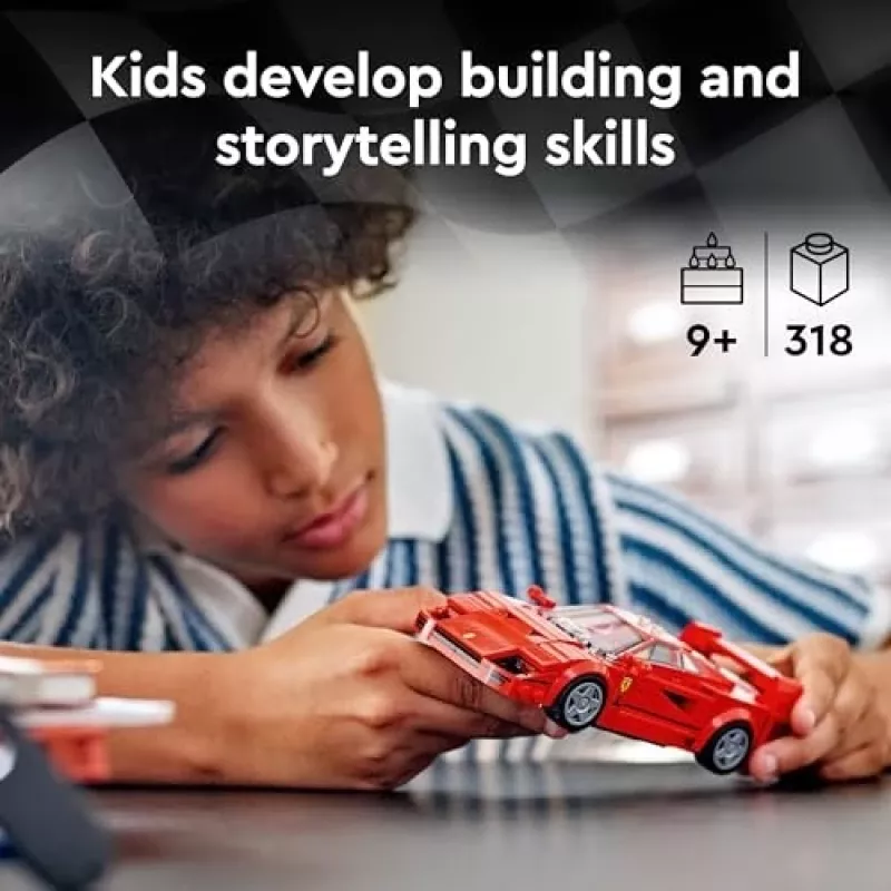 LEGO Speed Champions Ferrari F40 Supercar būvējams transportlīdzeklis rotaļlieta modelis automašīna 9+ gadus veciem zēniem un meitenēm ar vadītāja minifigūru bērnu guļamistabai