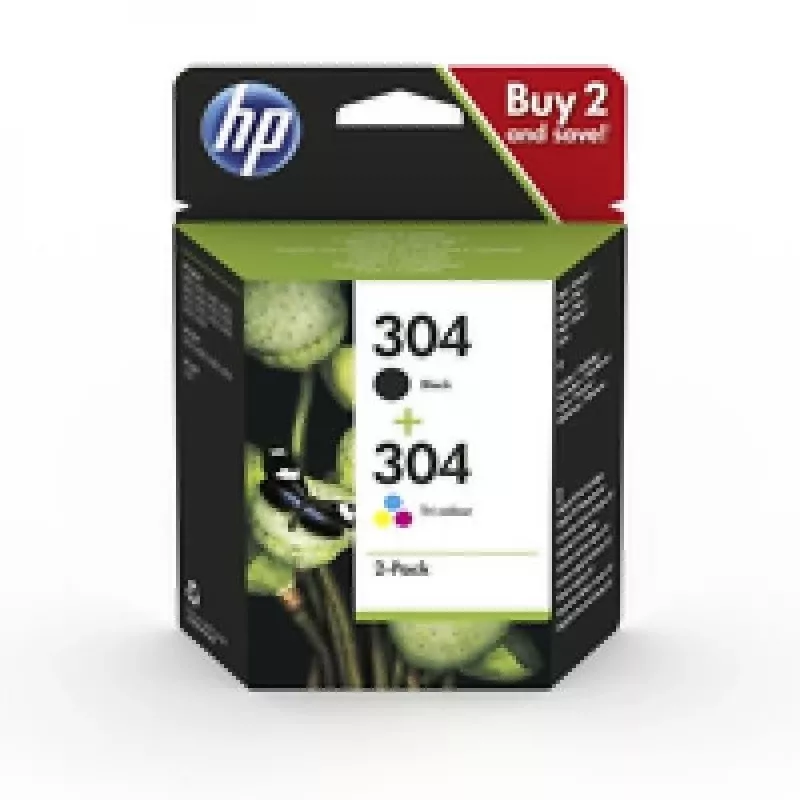 HP 304 2 iepakojums Melna/Trīskrāsu oriģinālās tintes kasetnes