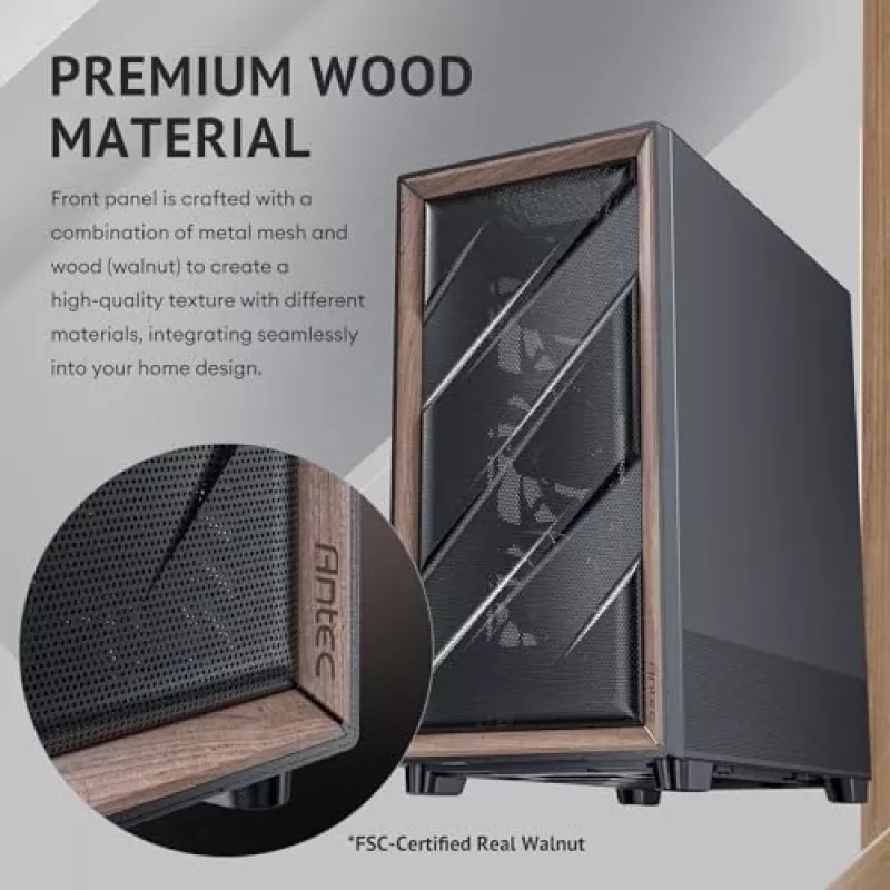 Antec 0-761345-10133-2 datora korpuss MIDI Tower Melns Wood