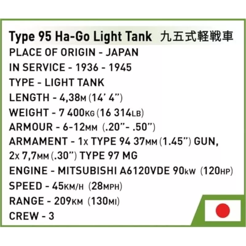 Cobi Historical Collection WWII Tips 95 Ha-Go Tank, Multi