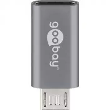 Goobay USB 2.0 Hi-Speed adapteris, pelēks, pelēks - USB-C™ ligzda > USB 2.0 Micro spraudnis (B tips) (55553)