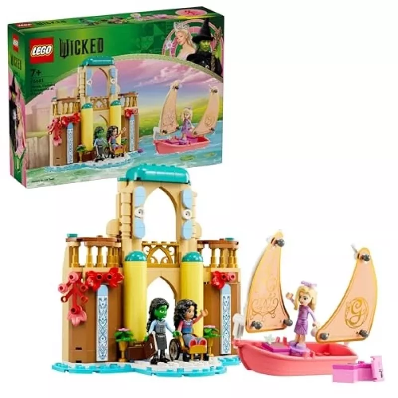 Konstrukciju rotaļlieta LEGO komplekts 75681 ar Wicked, Glinda, Elphaba, Nessarose un Shiz University minifigūrām