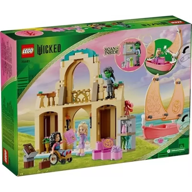 Konstrukciju rotaļlieta LEGO komplekts 75681 ar Wicked, Glinda, Elphaba, Nessarose un Shiz University minifigūrām