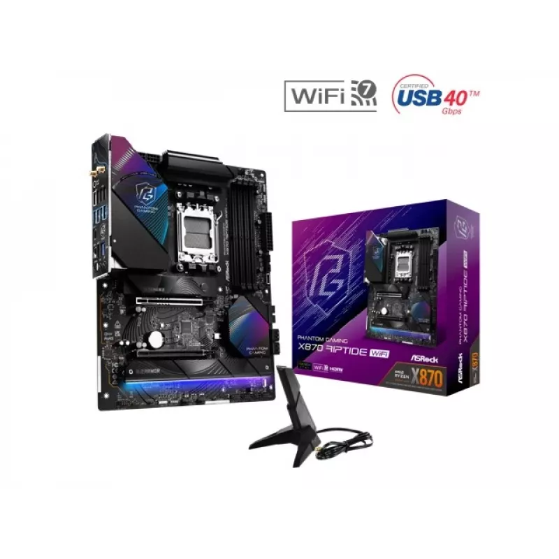 Mātesplate ASRock X870 Riptide WiFi — ATX, AMD X870, Socket AM5, DDR5, 4 DIMM, 256 GB, Wi‑Fi 7, 2.5GbE