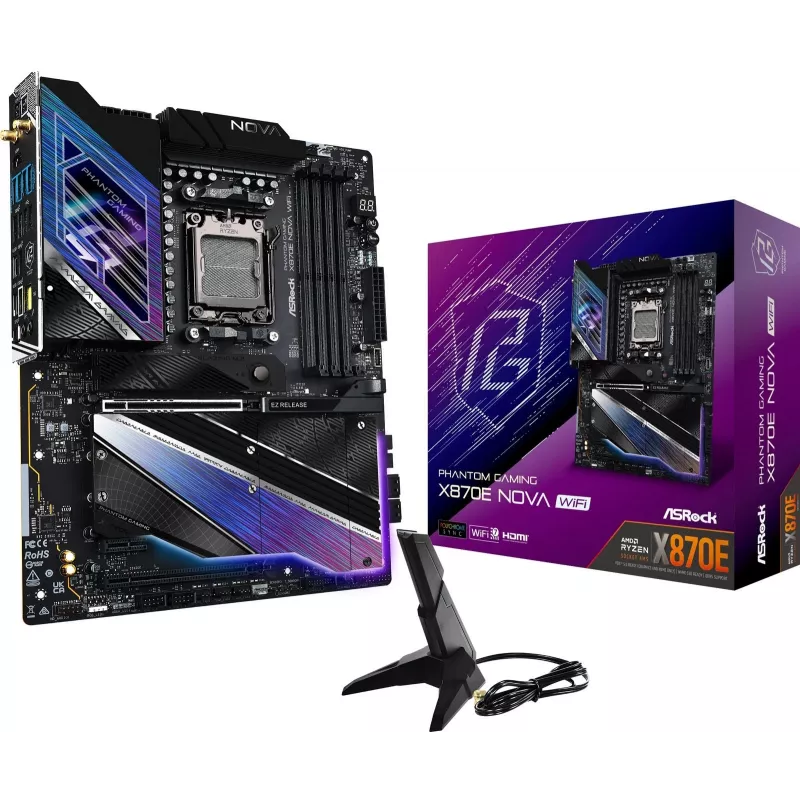 Mātesplate ASROCK MK X870E NOVA WIFI AMD X870E Socket AM5 ATX, DDR5, 4x DIMM, 256GB, Wi‑Fi 7, BT 5.4, 5Gb LAN, PCIe Gen5 M.2