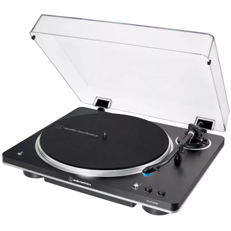 AT-LP70XBTBS, atskaņotājs melns/sudrabs, iebūvēts fono priekšpastiprinātājs, Bluetooth, pilnībā automātisks, siksnas piedziņa