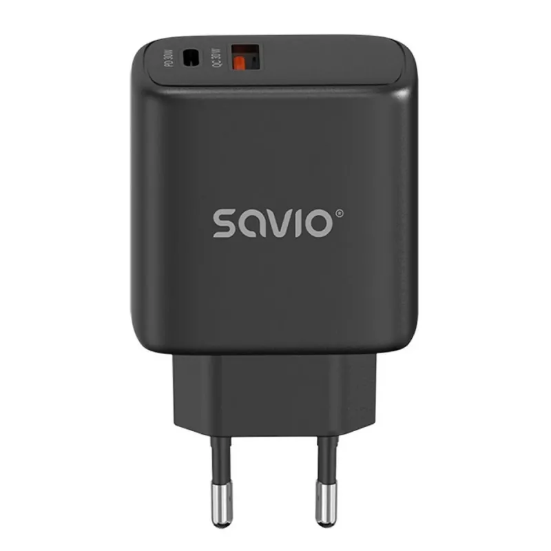 Āra lādētājs SAVIO LA-06/B USB Type-C 30W Power Delivery 1x USB-C melns, 5–20V, 3A/9V, 3A/5V, 3A/12V, 2.1A