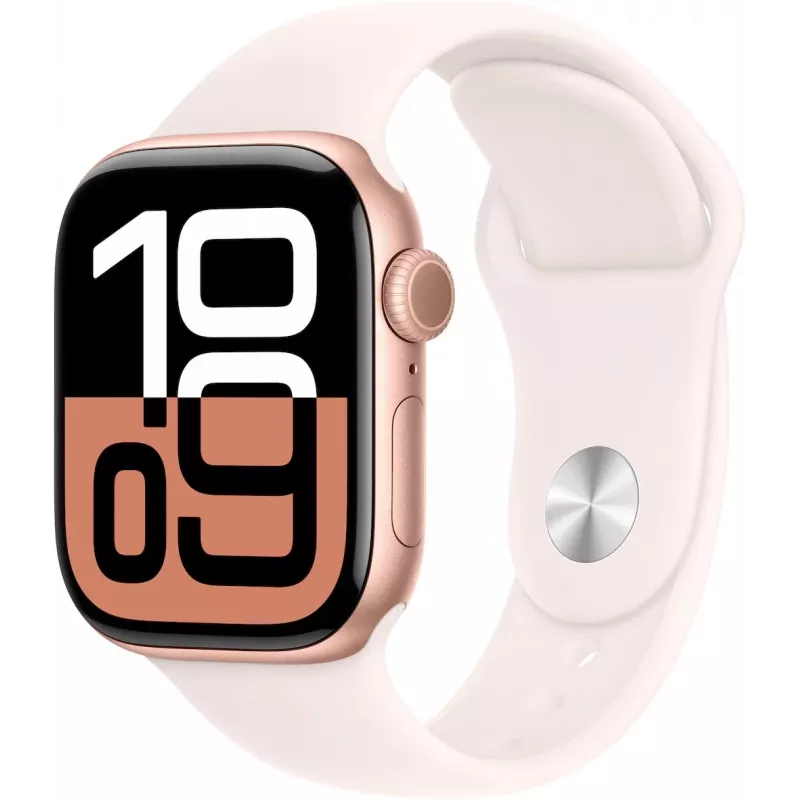 APPLE Watch Series 10 GPS 42mm rožu zelta alumīnija korpuss ar gaiši sārtu sporta siksniņu — S/M