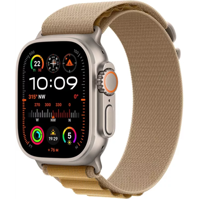 Apple Watch Ultra 2 GPS + Cellular 49 mm dabīgā titāna korpuss ar iedeguma Alpu joslu - Vidēja (MX4F3FD/A)