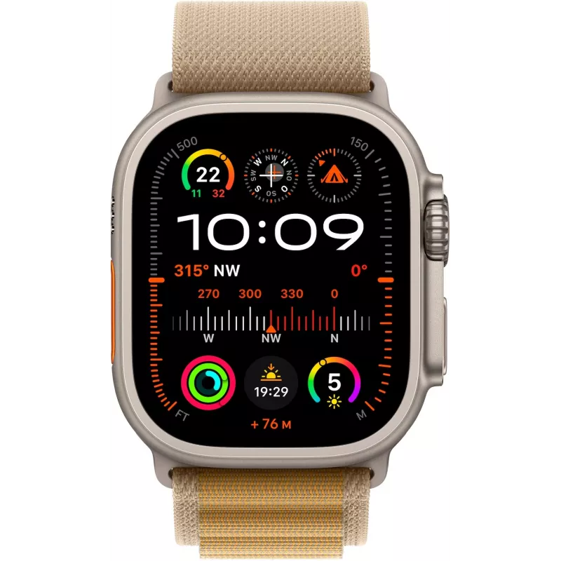 Apple Watch Ultra 2 GPS + Cellular 49 mm dabīgā titāna korpuss ar iedeguma Alpu joslu - Vidēja (MX4F3FD/A)