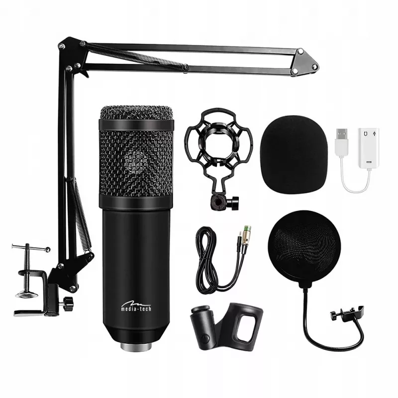 Vadu datora mikrofons MEDIA-TECH MT397K ar XLR ieeju, galda statīvs, 2,4 m kabelis, 20–20000 Hz, -32 dB jutība