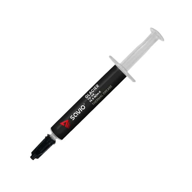 Termopasta SAVIO TG-04 2g — augstas veiktspējas CPU/GPU termopasta, blīvums 2,81 g/cm³, pelēka, 2 g