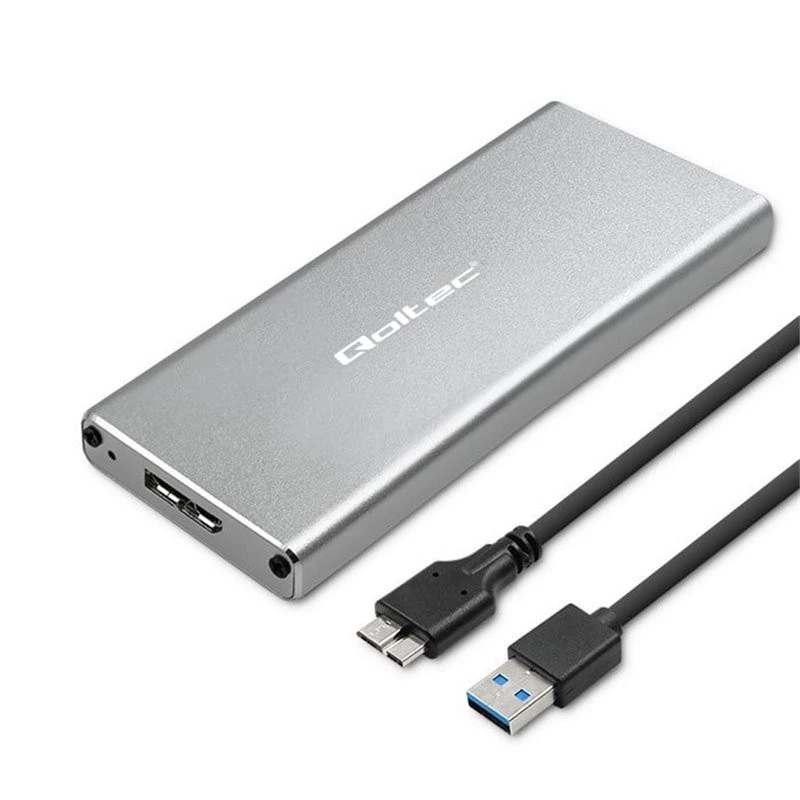 Alumīnija korpuss QOLTEC 51833 M.2 SSD, SATA uz USB 3.0, atbalsta līdz 2TB