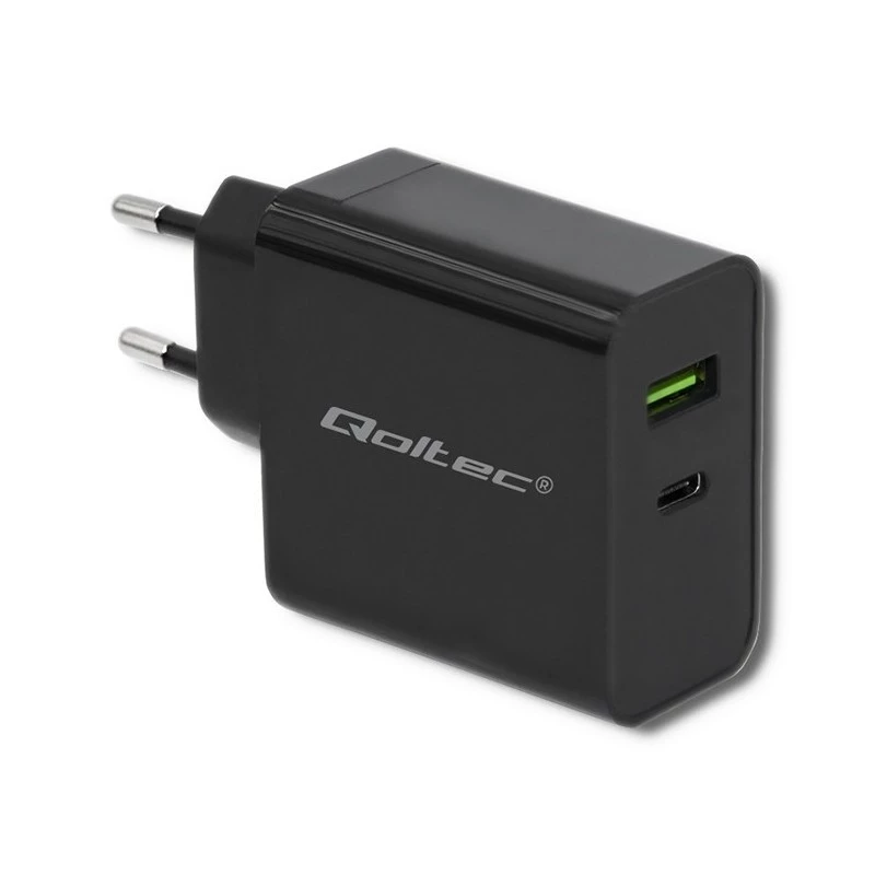Strāvas adapteris QOLTEC 51717 45W 20V 3A maiņstrāvas iekštelpu lādētājs viedpulkstenim, melns