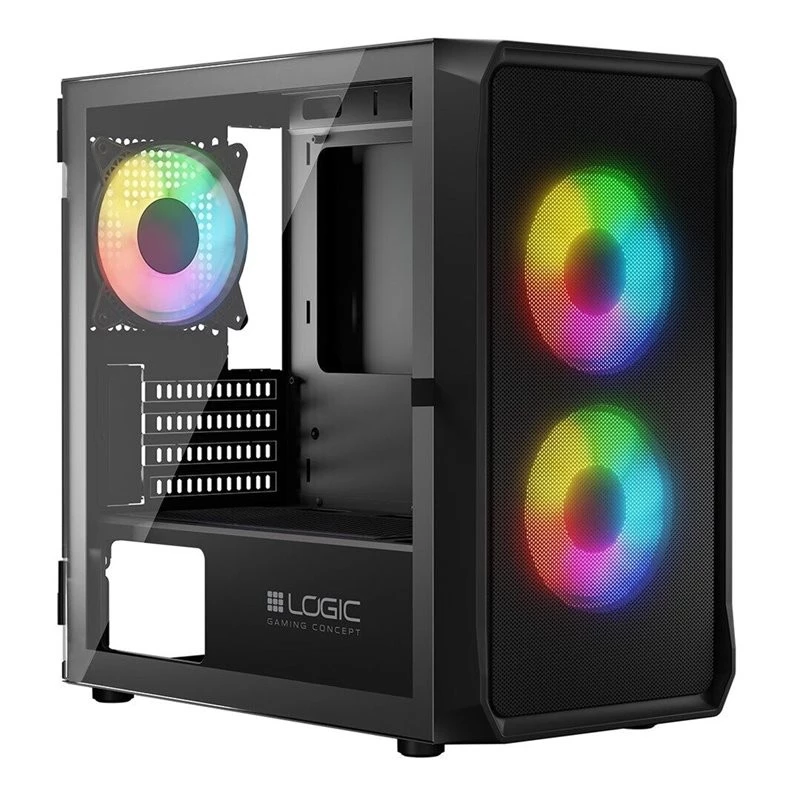 Computer Case Logic Concept Portos Mini ARGB Micro ATX Melns