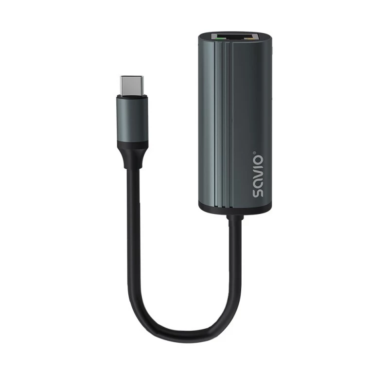 SAVIO Adapter USB-C 3.1 Gen.1 (M) uz RJ-45 Gigabit Ethernet (F), 1000 Mbps, AK-56, pelēks