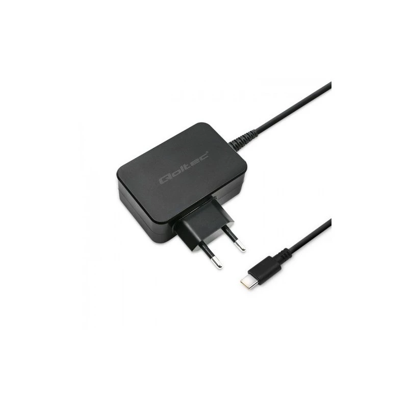 QOLTEC 51024 — Universāls iekštelpu maiņstrāvas lādētājs, 65W PD, 20V/3.25A, 1.2m kabelis, melns