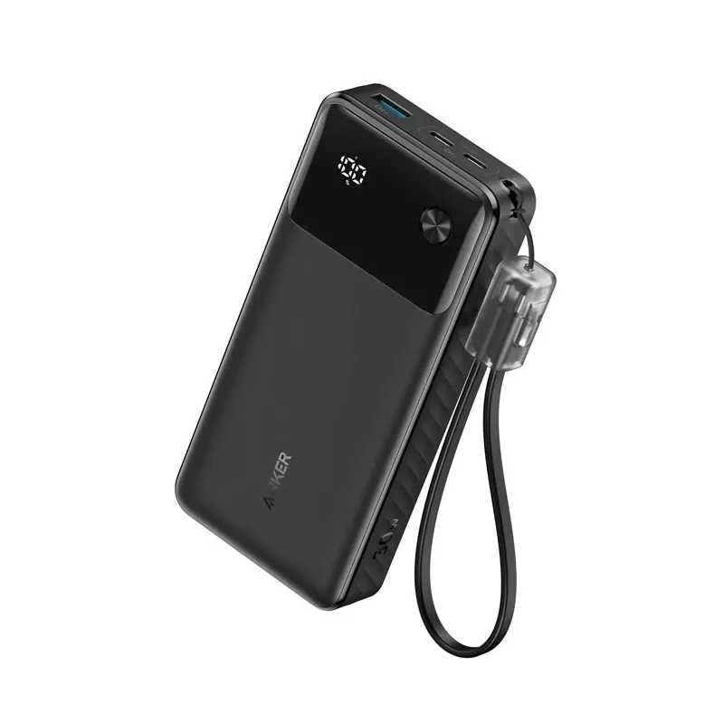 PowerBank ar USB-C kabeli 20000 mAh 30W Melns