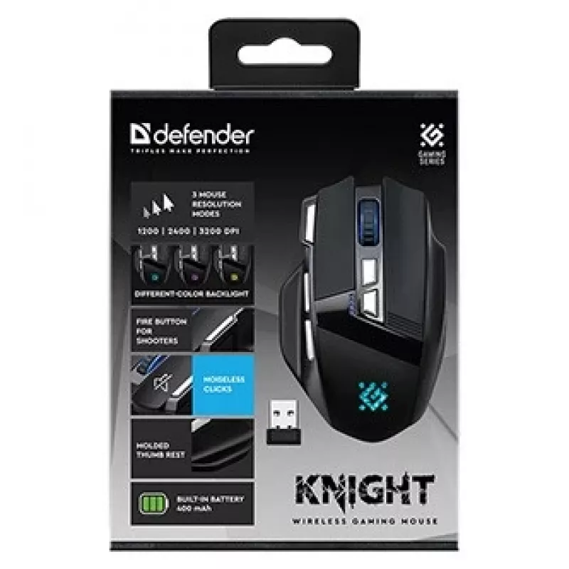 pele DEFENDER GM-885 KNIGHT RF WIRELESS 3200dpi 8P Melns