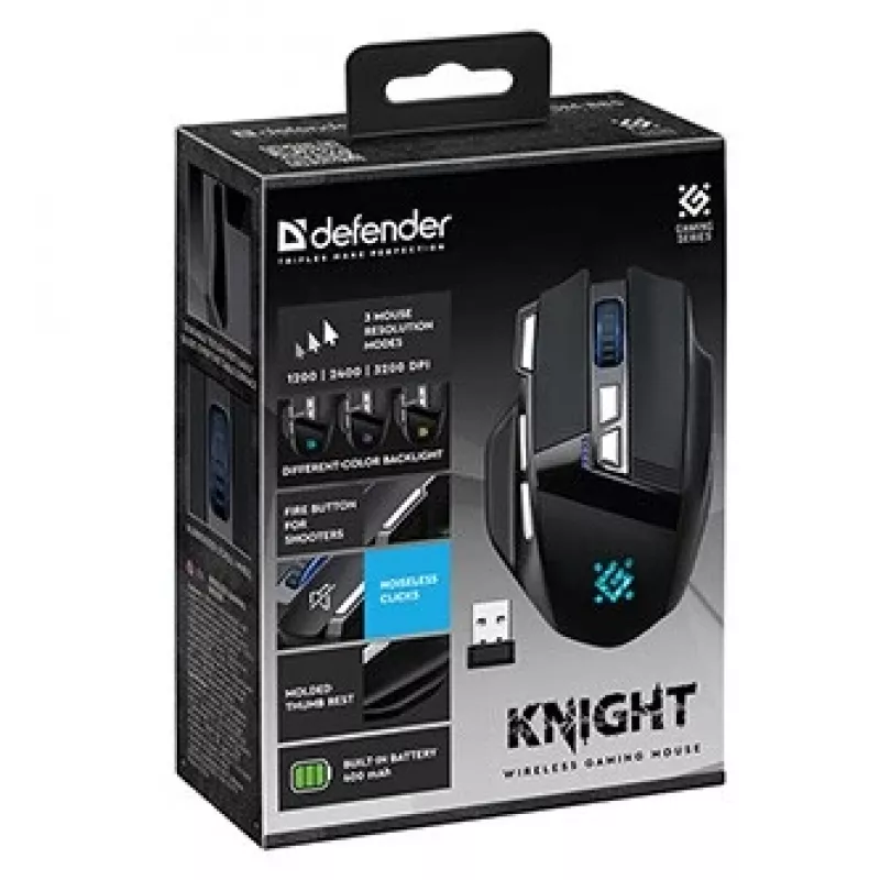 pele DEFENDER GM-885 KNIGHT RF WIRELESS 3200dpi 8P Melns