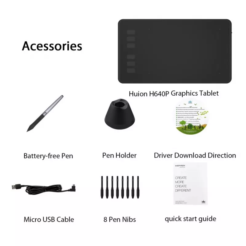HUION H640P grafiskais planšetdators 5080 lpi 160 x 99 mm USB Melns