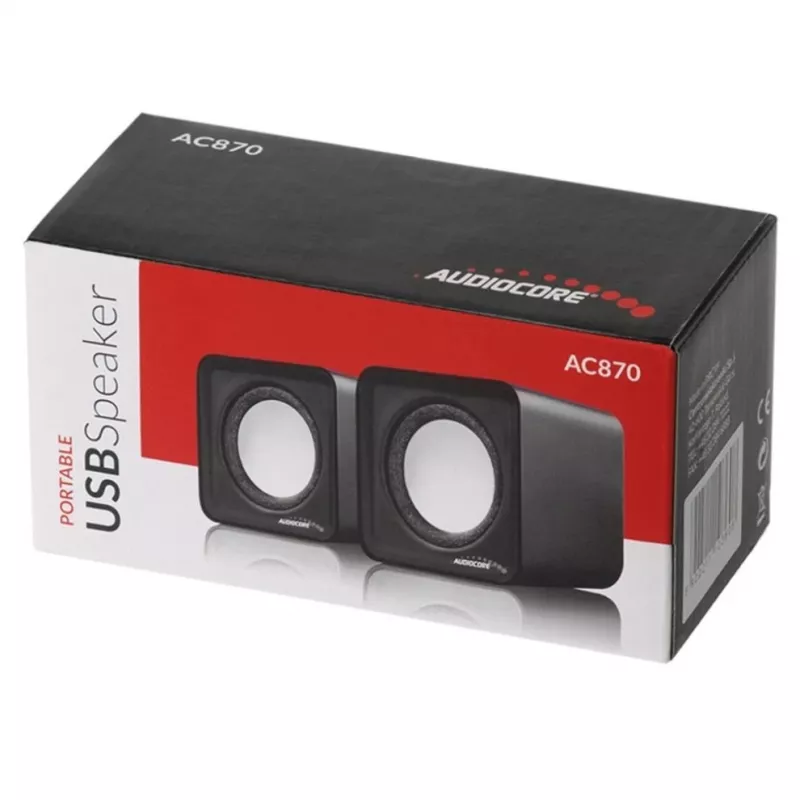 2 virzienu PC skaļrunis Audiocore AC870 B — 3 W RMS, vadu USB barošana, 3,5 mm ieeja, 2.0 kanāli