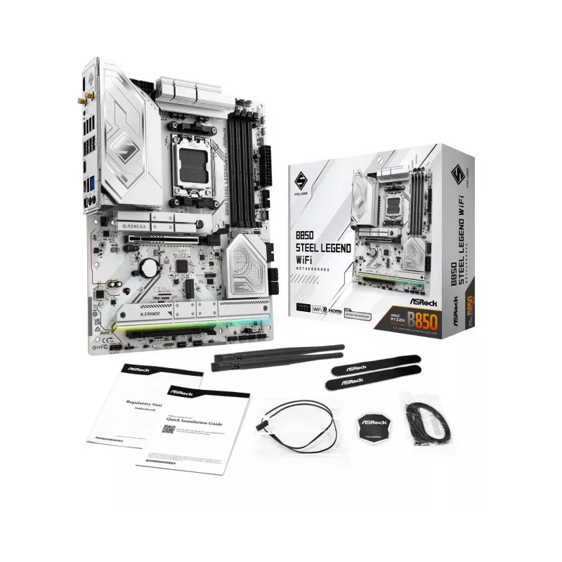 Mātesplate ASROCK B850 Steel Legend WiFi ATX — AMD B850, Socket AM5, DDR5, 4x DIMM, 4x M.2, Wi‑Fi 7, 2.5Gb LAN