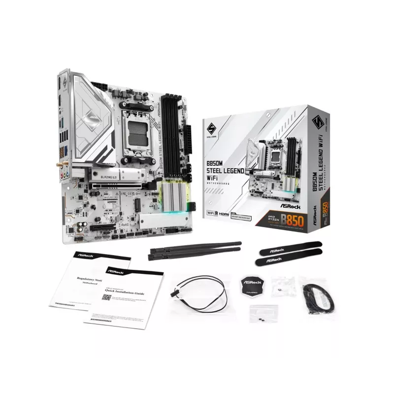 Mātesplate ASRock B850M Steel Legend WiFi — AMD B850, Socket AM5, microATX, DDR5, 4 DIMM, Wi‑Fi 7, 2.5Gb LAN